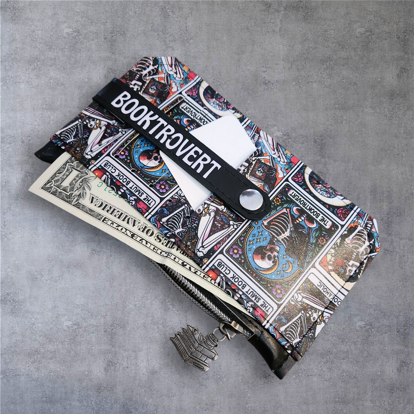 Booktrovert Wallet – Tarot Art Skeleton Purse Pal for Spicy Book Lovers