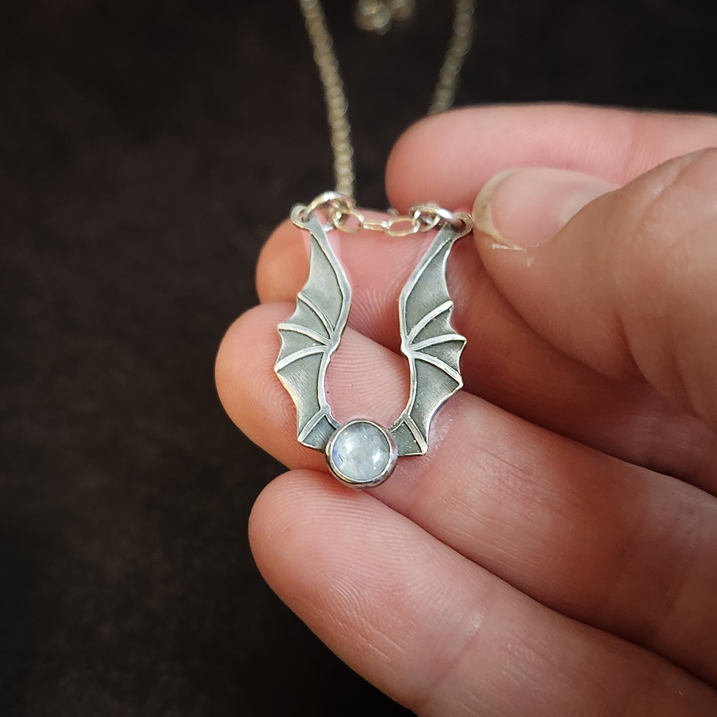 Lunar Bat Necklace – Moonstone Pendant in Sterling Silver