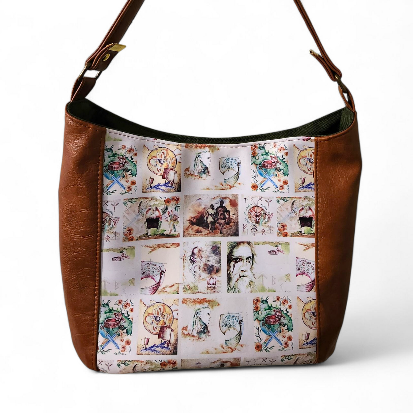 Viking Saga Shoulder Bag: Odin Print Faux Leather Norse Mythology Purse