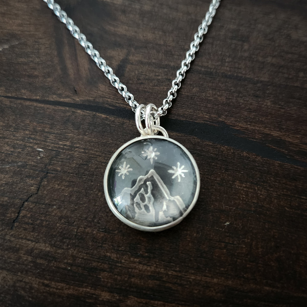 Under Three Stars | Sterling Silver Celestial Mountain Necklace