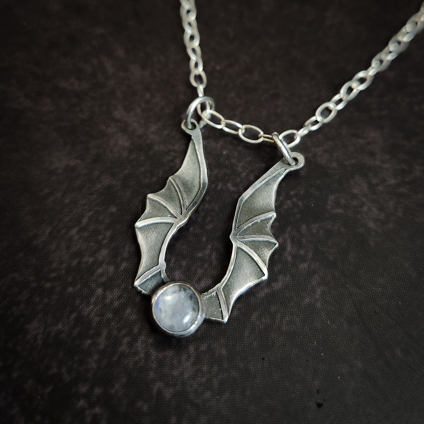 Lunar Bat Necklace – Moonstone Pendant in Sterling Silver