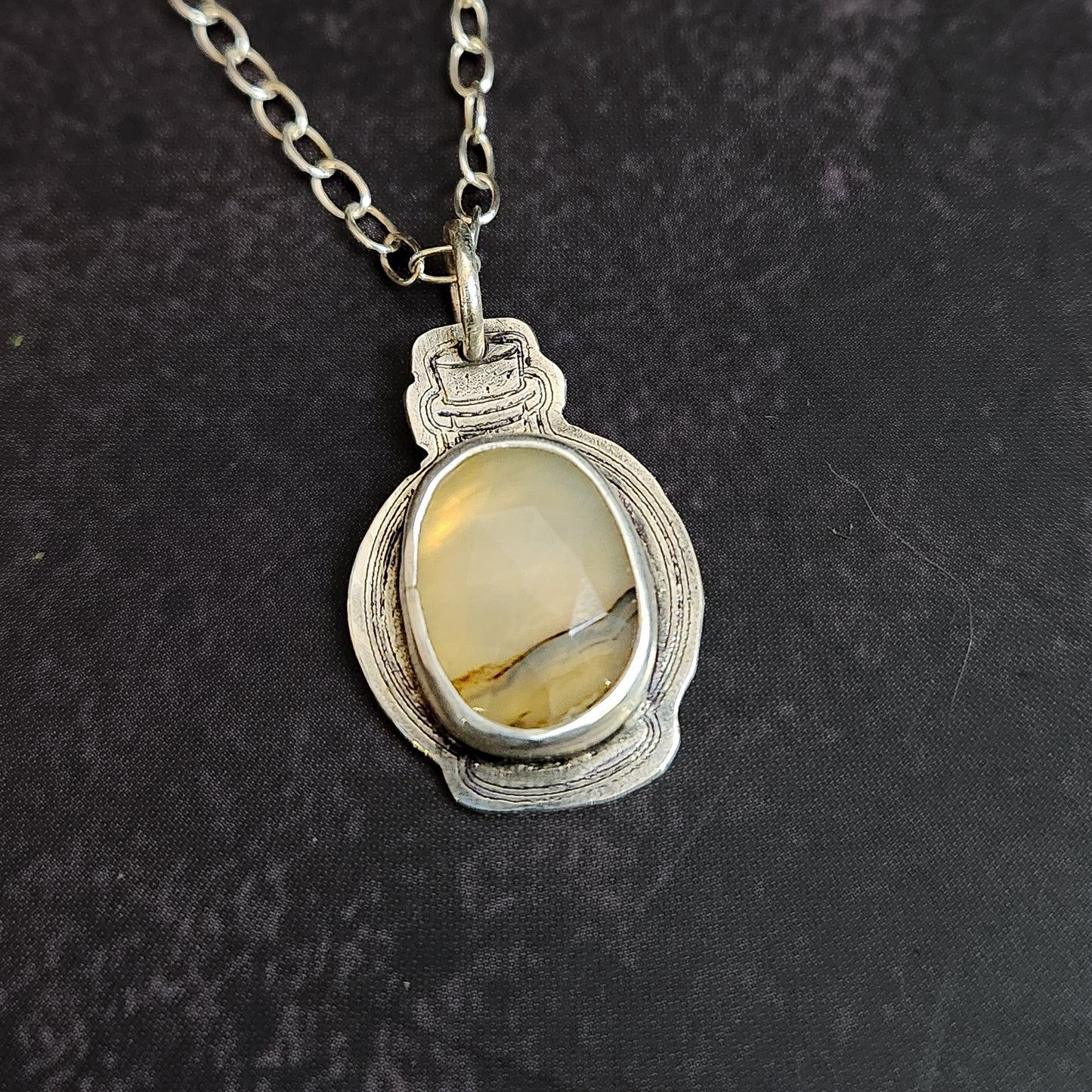 Last Light Elixir | Montana Agate Potion Bottle Necklace in Sterling Silver