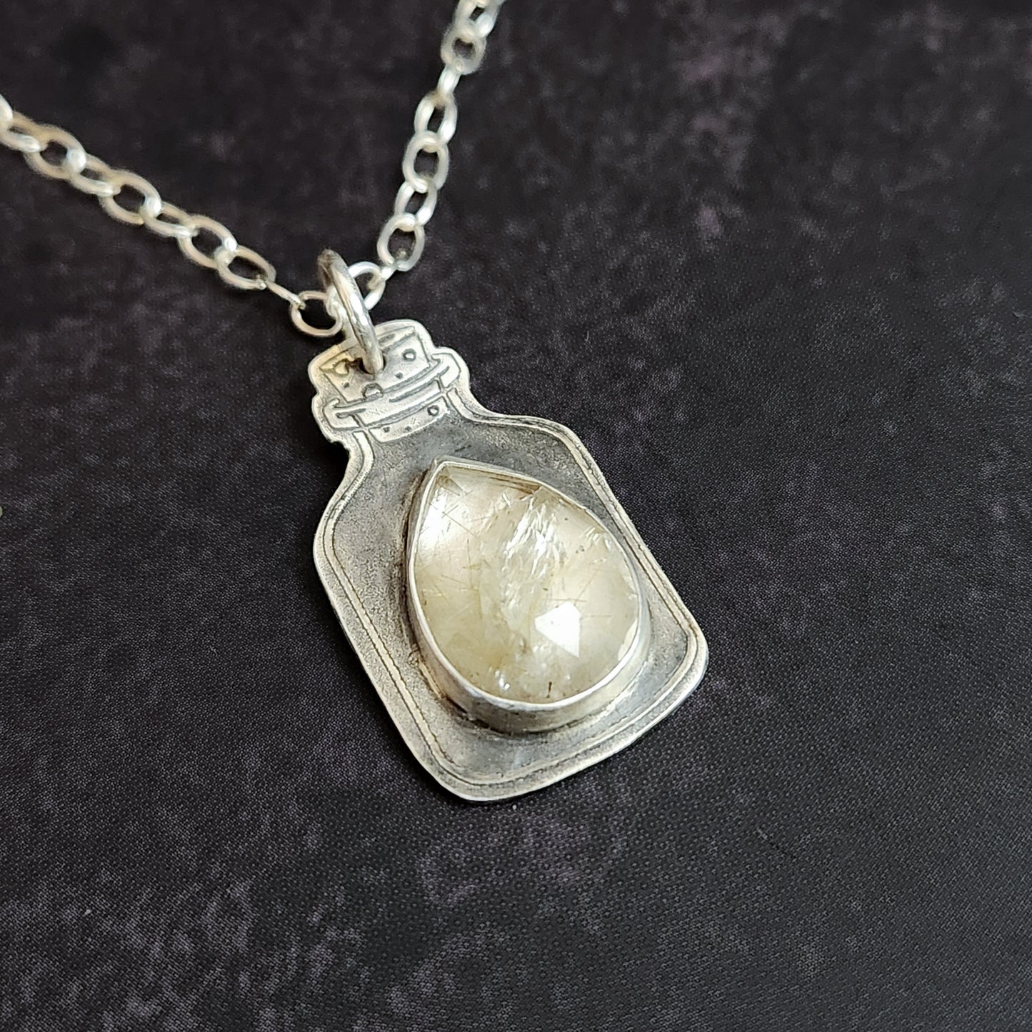 Ray of Sunlight Elixir Pendant - Sterling Silver Quartz Potion Bottle Necklace