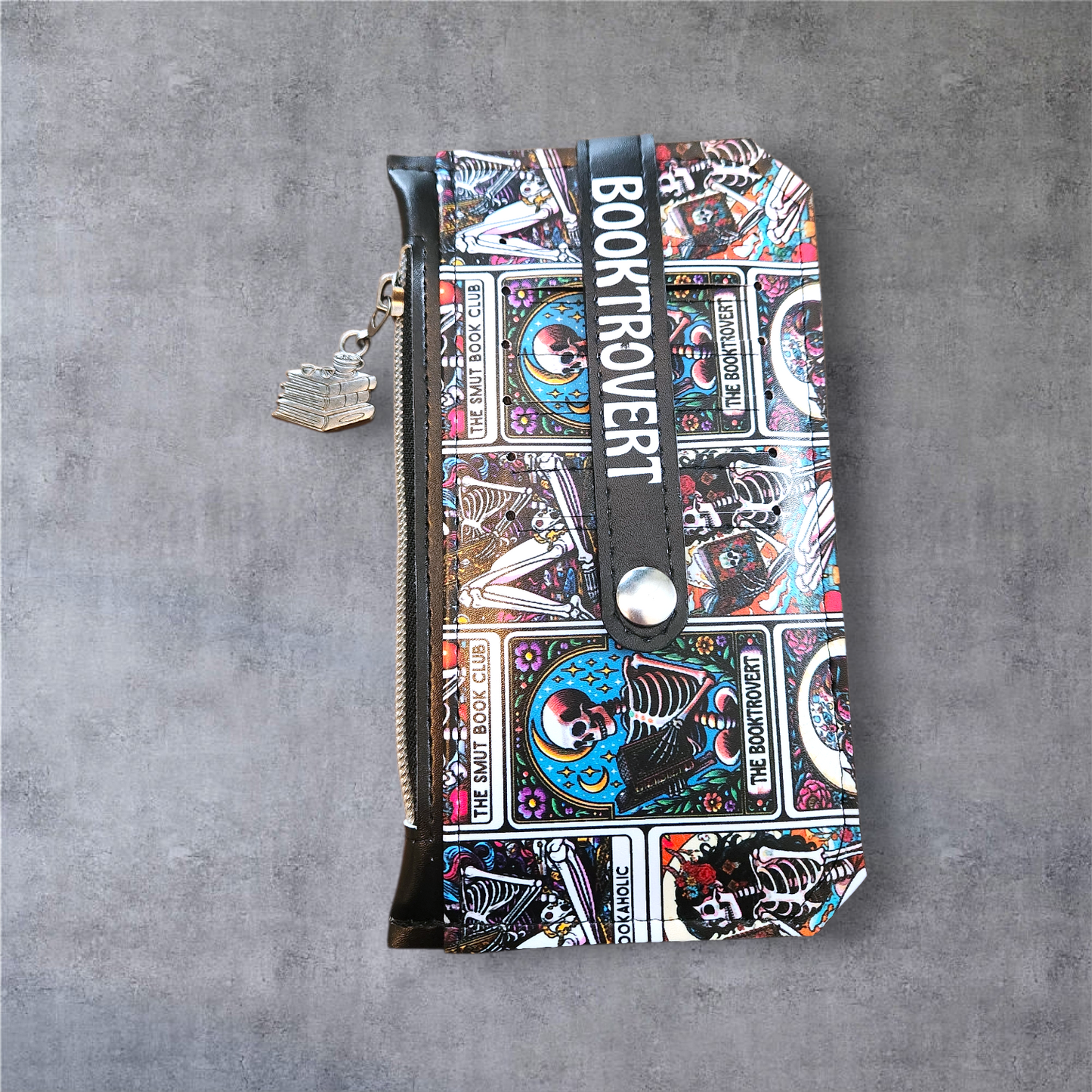 Booktrovert Wallet – Tarot Art Skeleton Purse Pal for Spicy Book Lovers