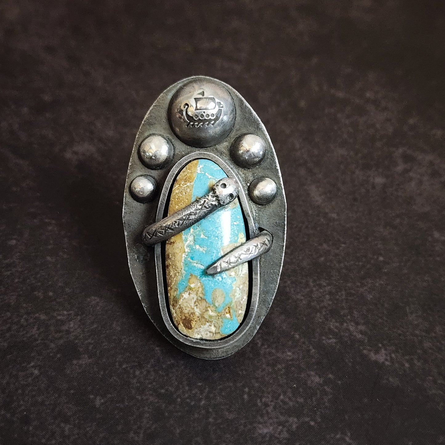 Jormungandr Ring | Sterling Silver Midgard Serpent Ring with Blue Ribbon Turquoise | US Size 10