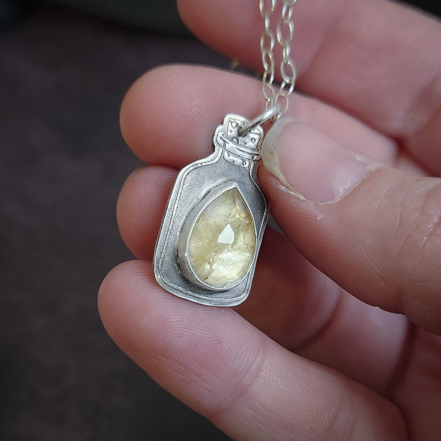 Ray of Sunlight Elixir Pendant - Sterling Silver Quartz Potion Bottle Necklace