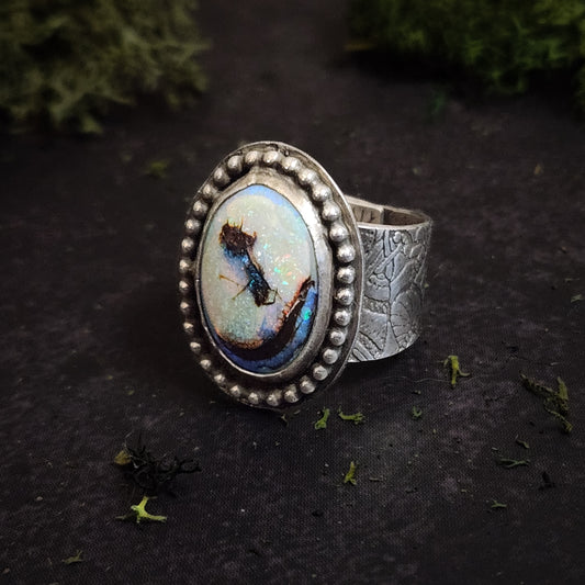 Mooncap Reliquary Ring | Sterling Silver Mushroom Band with Opal | US size 8