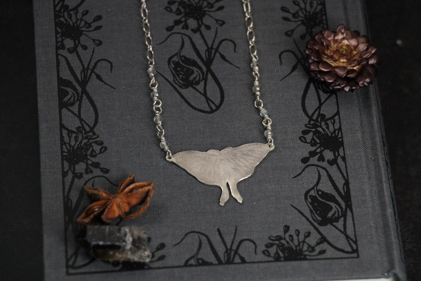 Moonbound Luna Moth Necklace in Sterling Silver