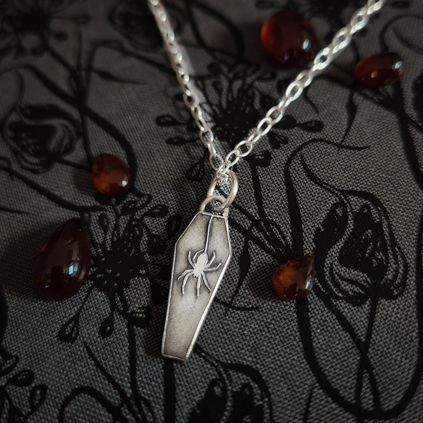 Reversible Spider Coffin Charm Necklace