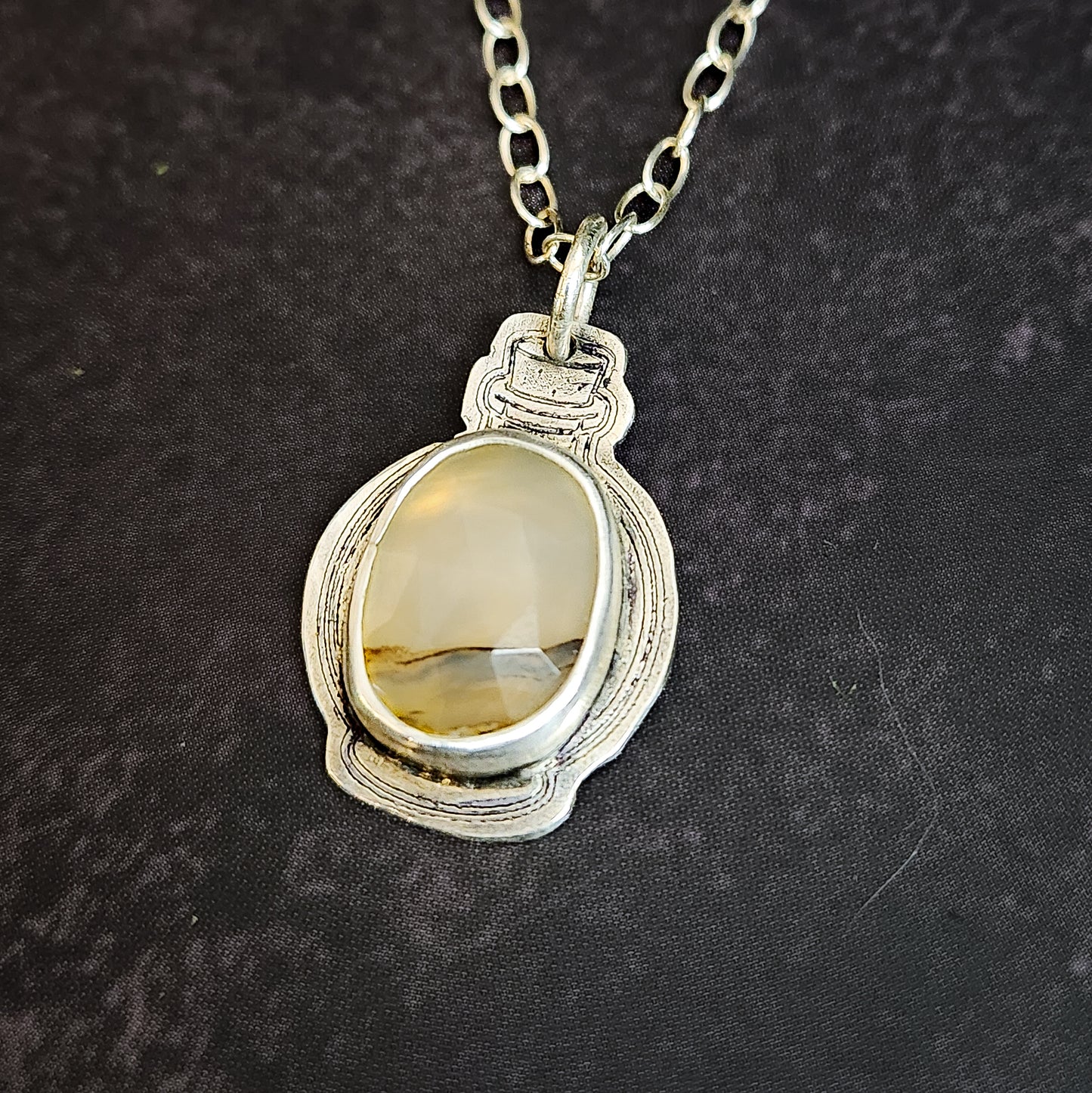 Last Light Elixir | Montana Agate Potion Bottle Necklace in Sterling Silver