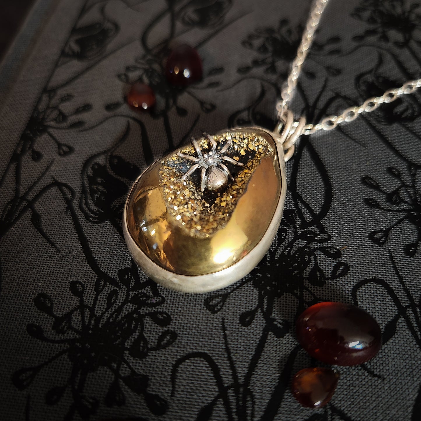 The Night Weaver – Spider & Druzy Quartz Statement Necklace