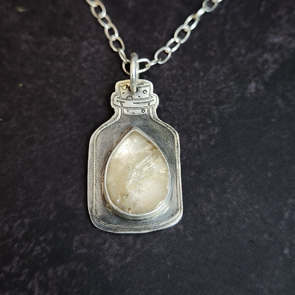 Ray of Sunlight Elixir Pendant - Sterling Silver Quartz Potion Bottle Necklace