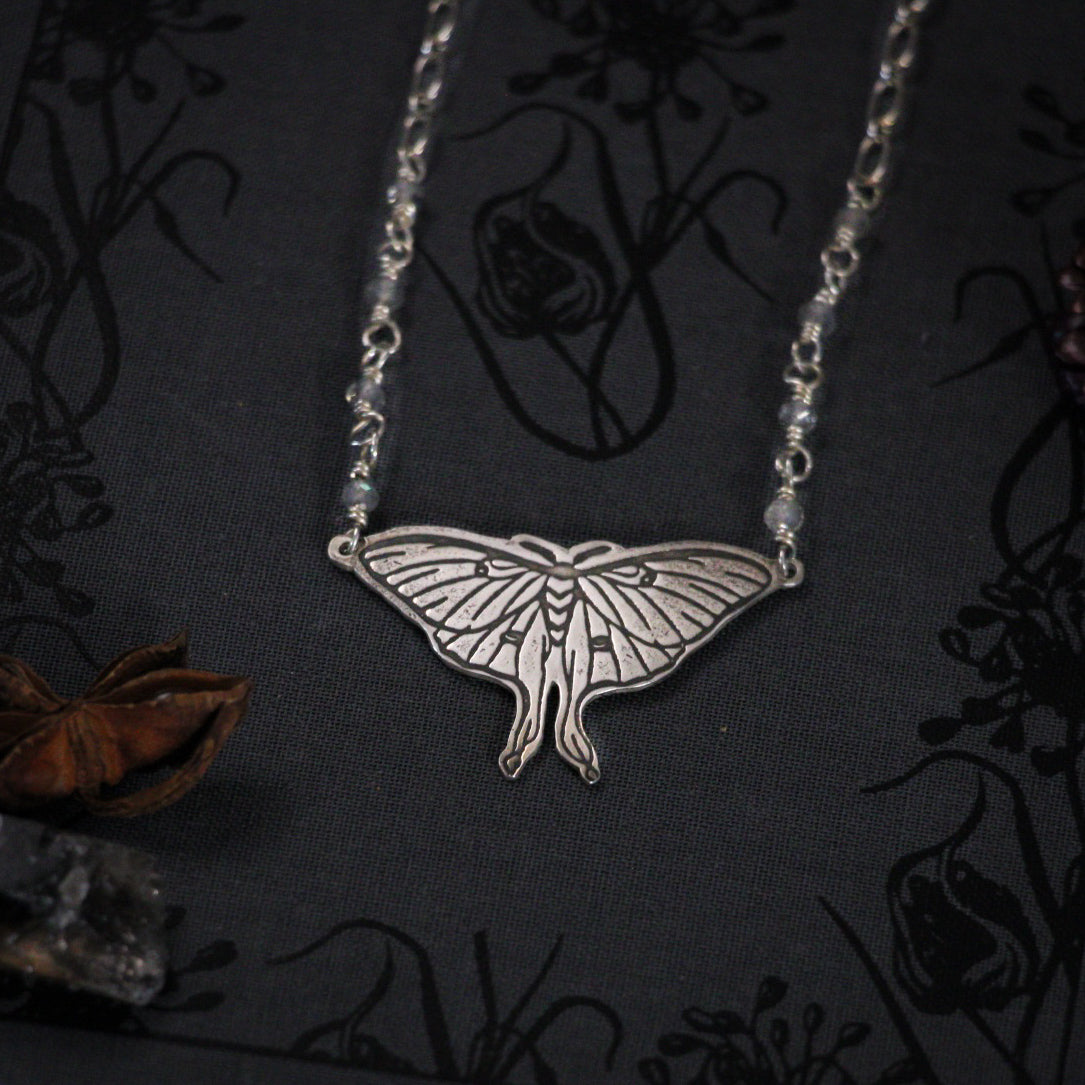 Moonbound Luna Moth Necklace in Sterling Silver