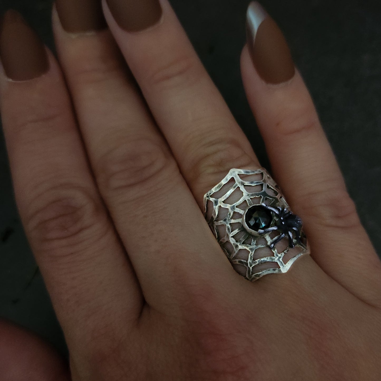 The Widow’s Oath – Sterling Silver Spider & Onyx Statement Ring