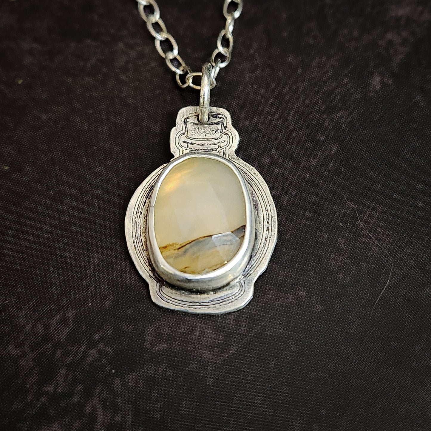 Last Light Elixir | Montana Agate Potion Bottle Necklace in Sterling Silver