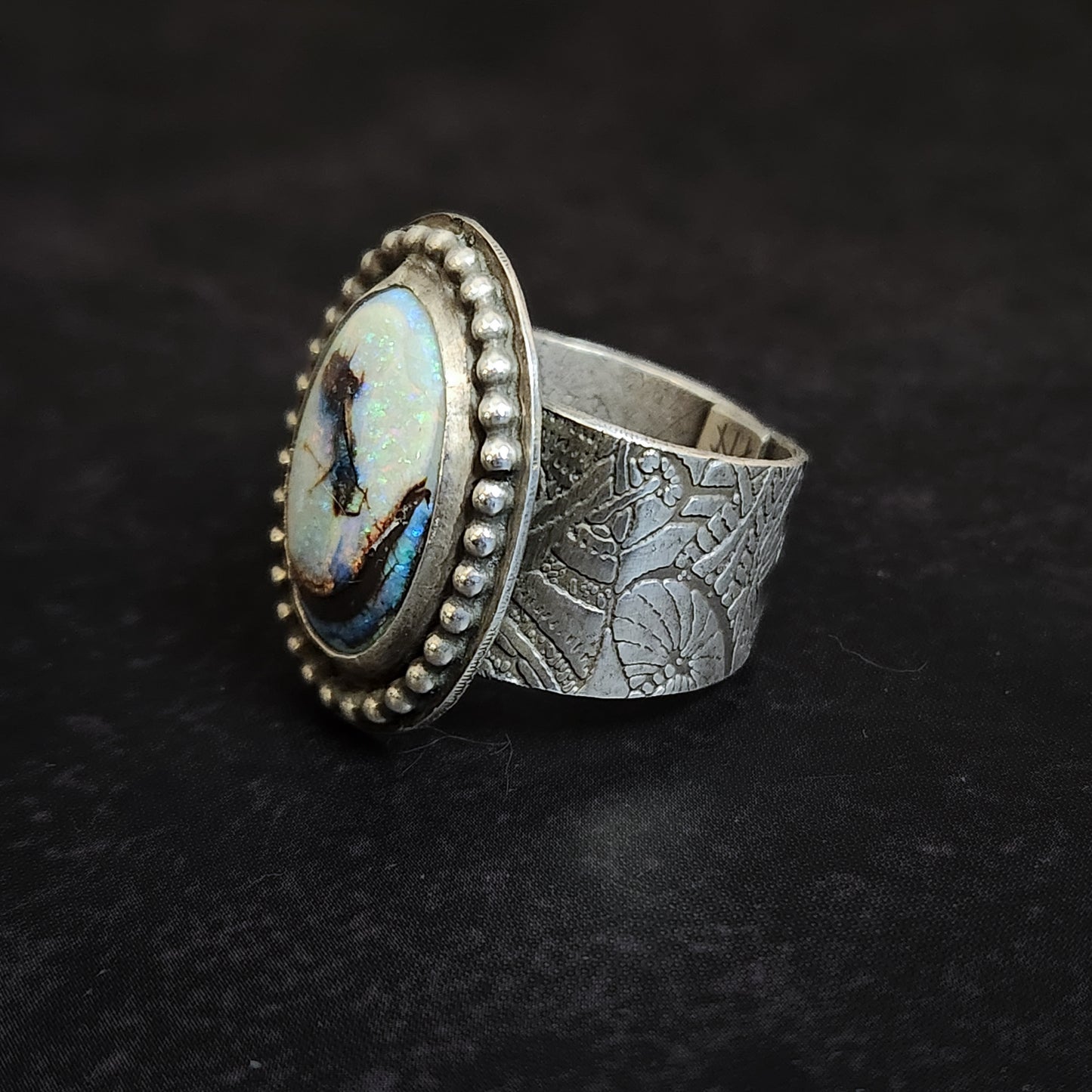 Mooncap Reliquary Ring | Sterling Silver Mushroom Band with Opal | US size 8