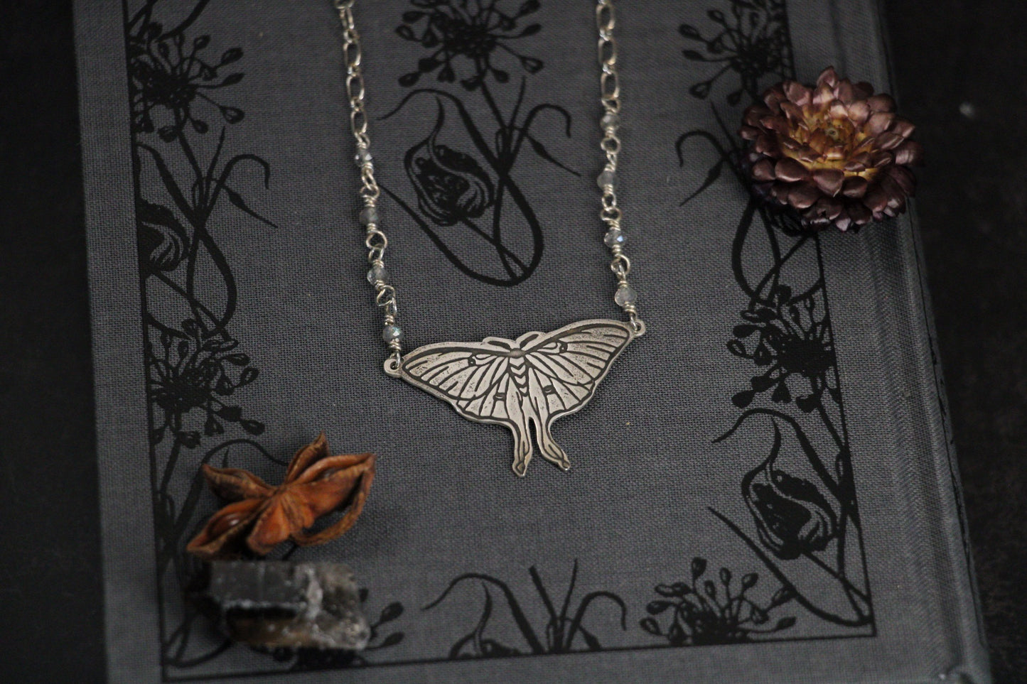 Moonbound Luna Moth Necklace in Sterling Silver