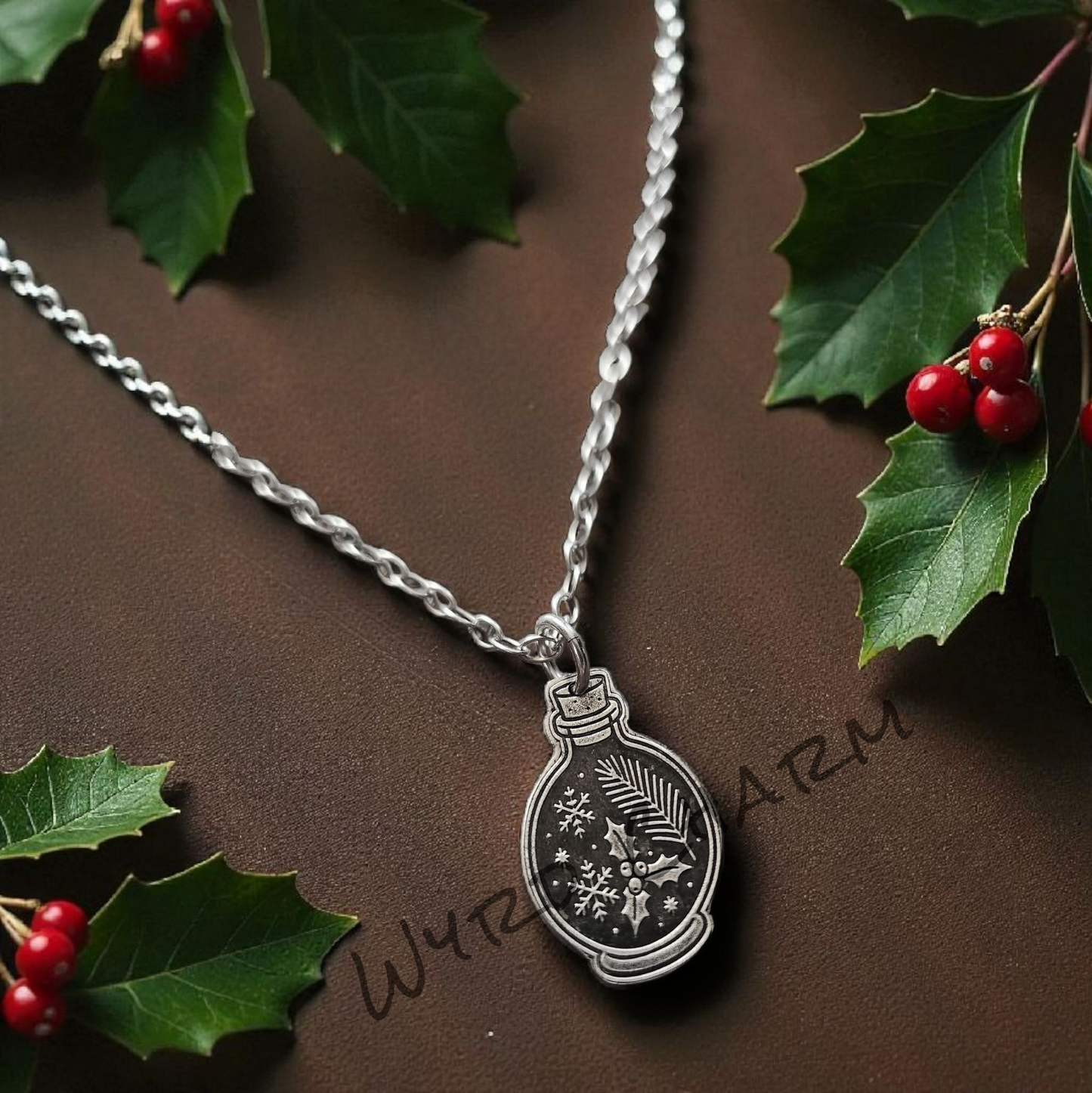 Holly & Snowflake Yule Potion Necklace - Made to Order