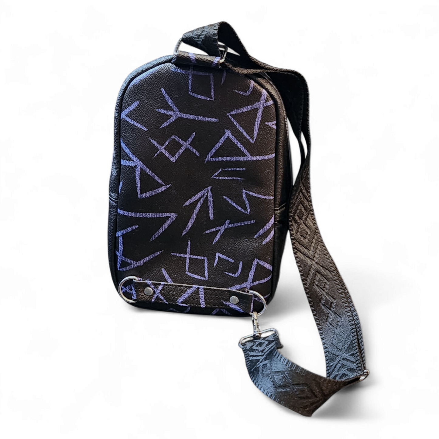 Norse Runes Crossbody Sling Bag: Viking Faux Leather Purse