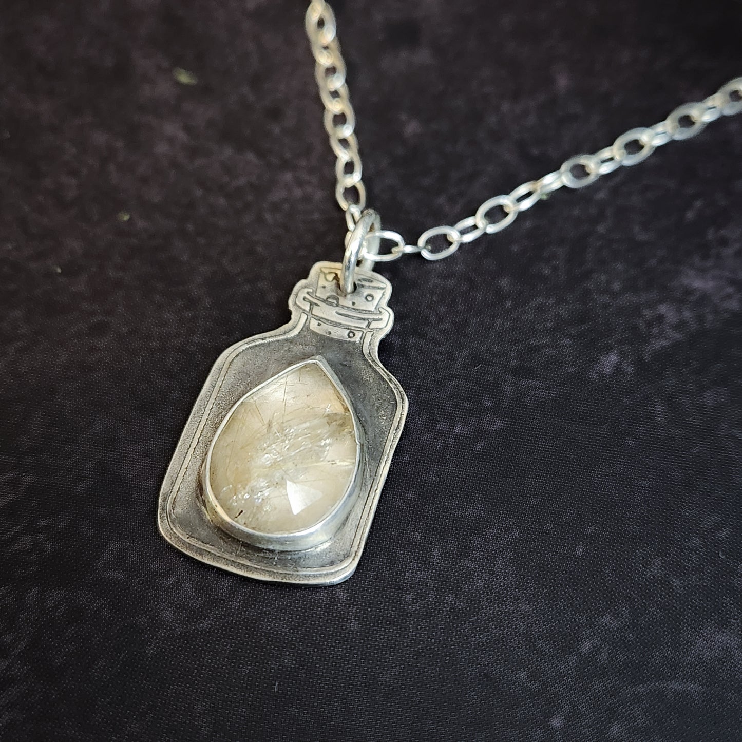 Ray of Sunlight Elixir Pendant - Sterling Silver Quartz Potion Bottle Necklace