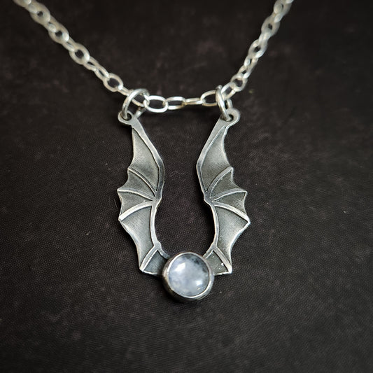 Lunar Bat Necklace – Moonstone Pendant in Sterling Silver