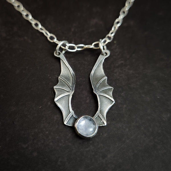 Lunar Bat Necklace – Moonstone Pendant in Sterling Silver