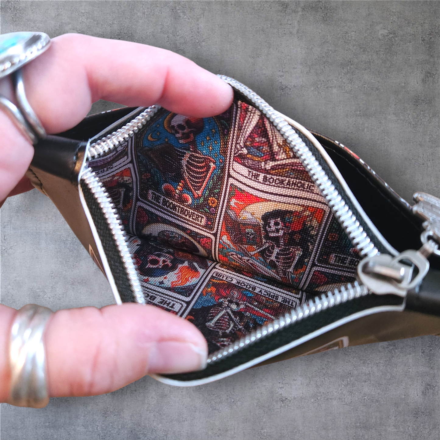 Booktrovert Wallet – Tarot Art Skeleton Purse Pal for Spicy Book Lovers