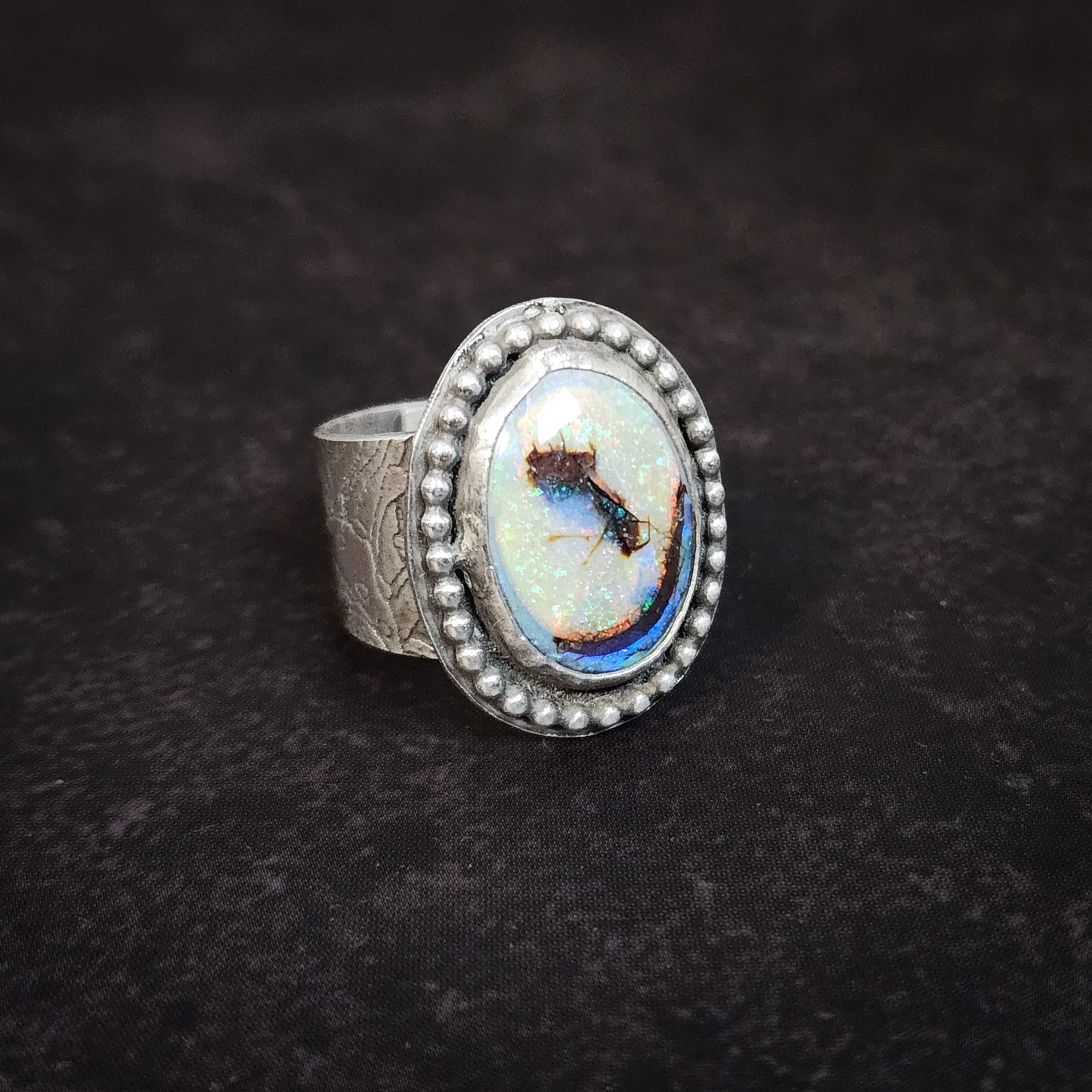 Mooncap Reliquary Ring | Sterling Silver Mushroom Band with Opal | US size 8