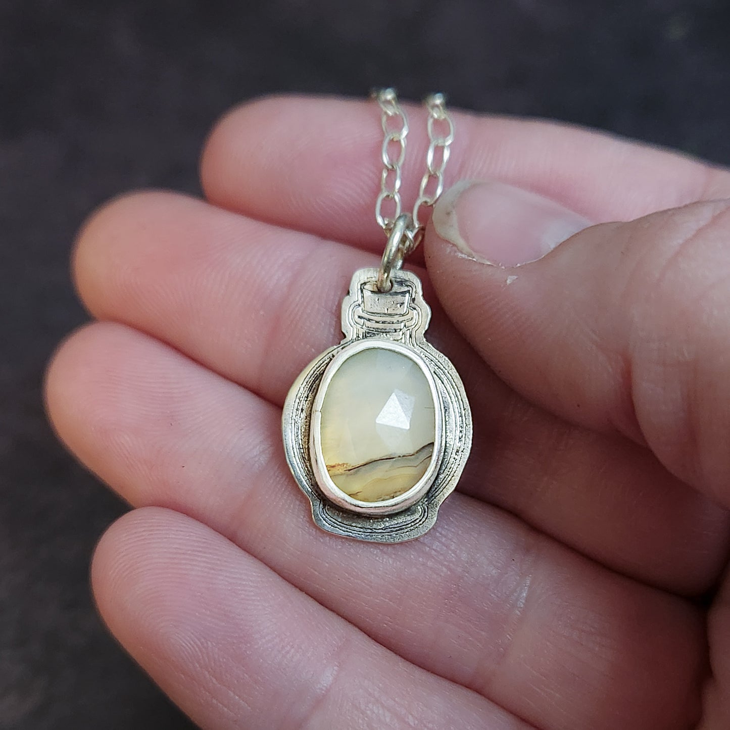 Last Light Elixir | Montana Agate Potion Bottle Necklace in Sterling Silver