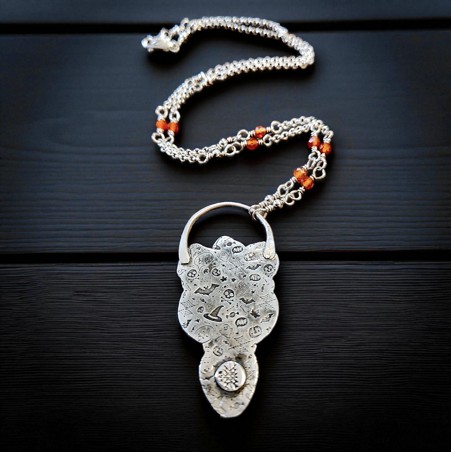 Moonlit Pumpkin Patch - Halloween Talisman Necklace with Carnelian & Sterling Silver
