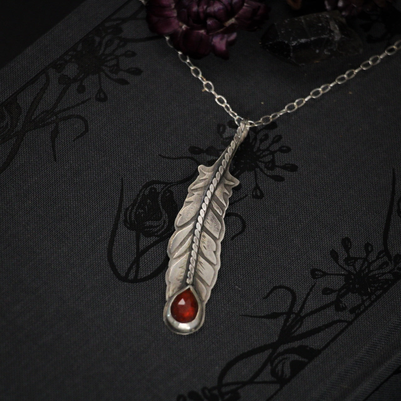 Guardian Feather Garnet Necklace