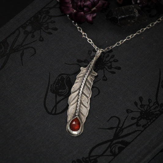 Guardian Feather Garnet Necklace
