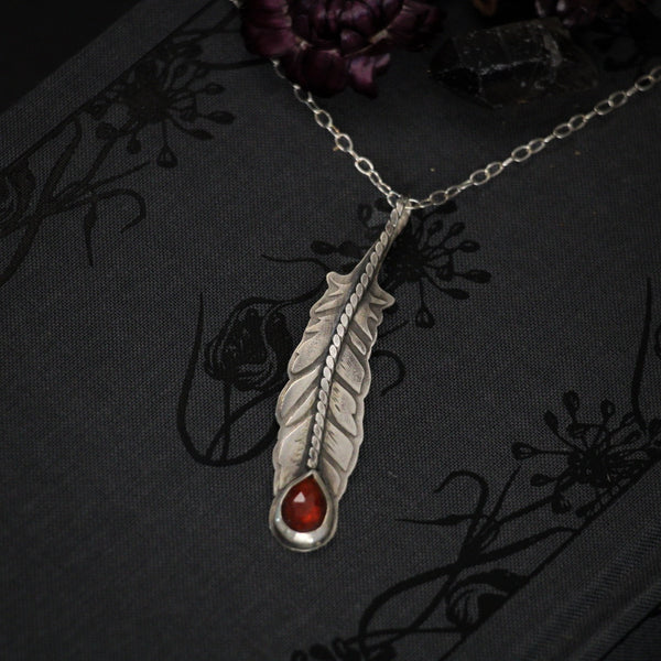 Guardian Feather Garnet Necklace