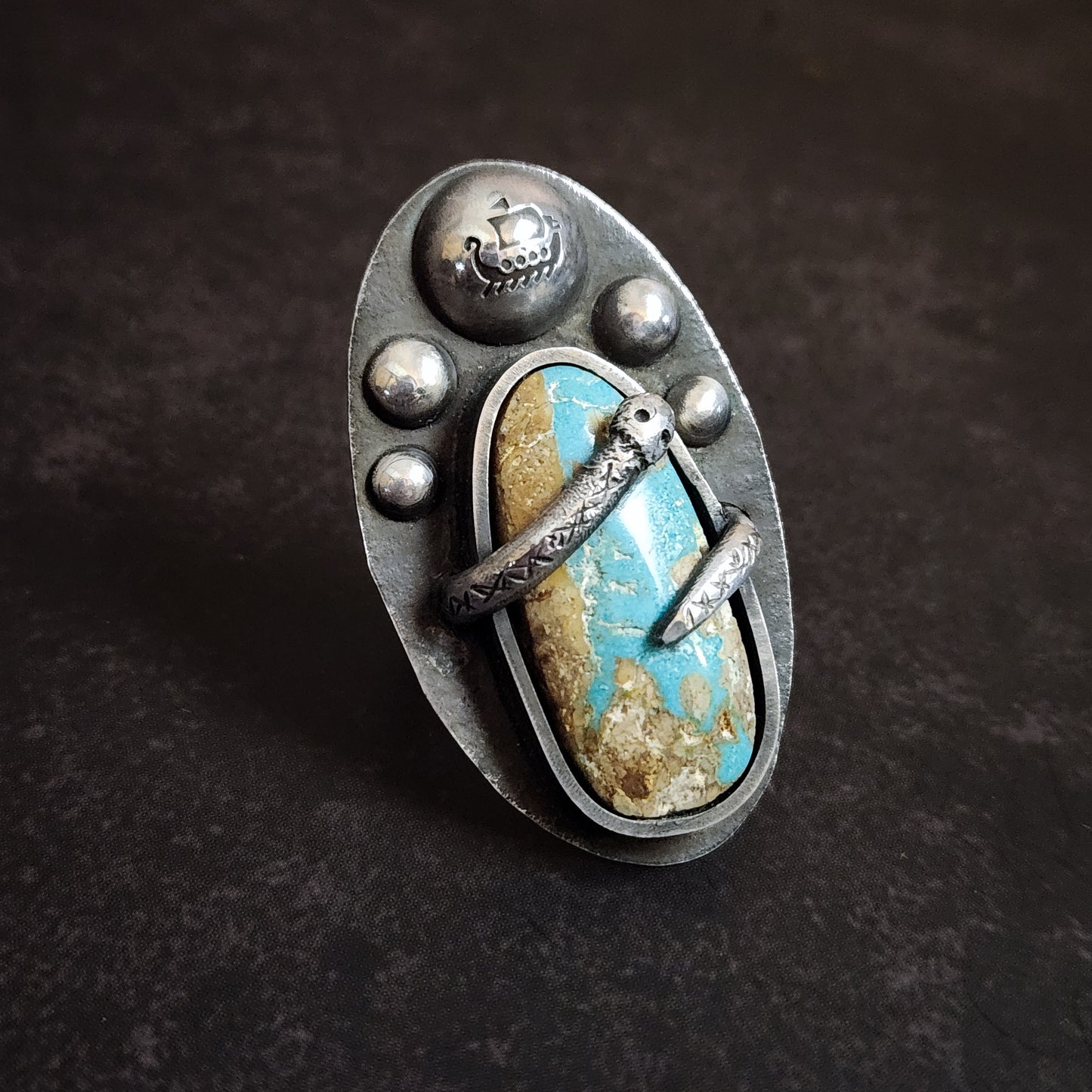 Jormungandr Ring | Sterling Silver Midgard Serpent Ring with Blue Ribbon Turquoise | US Size 10