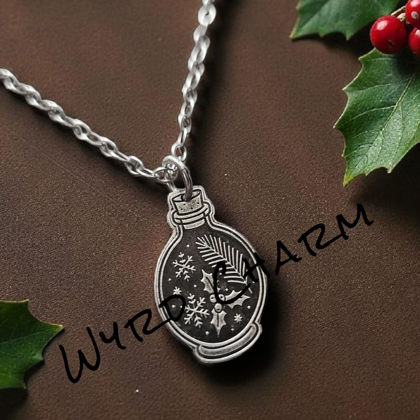 Holly & Snowflake Yule Potion Necklace - Made to Order